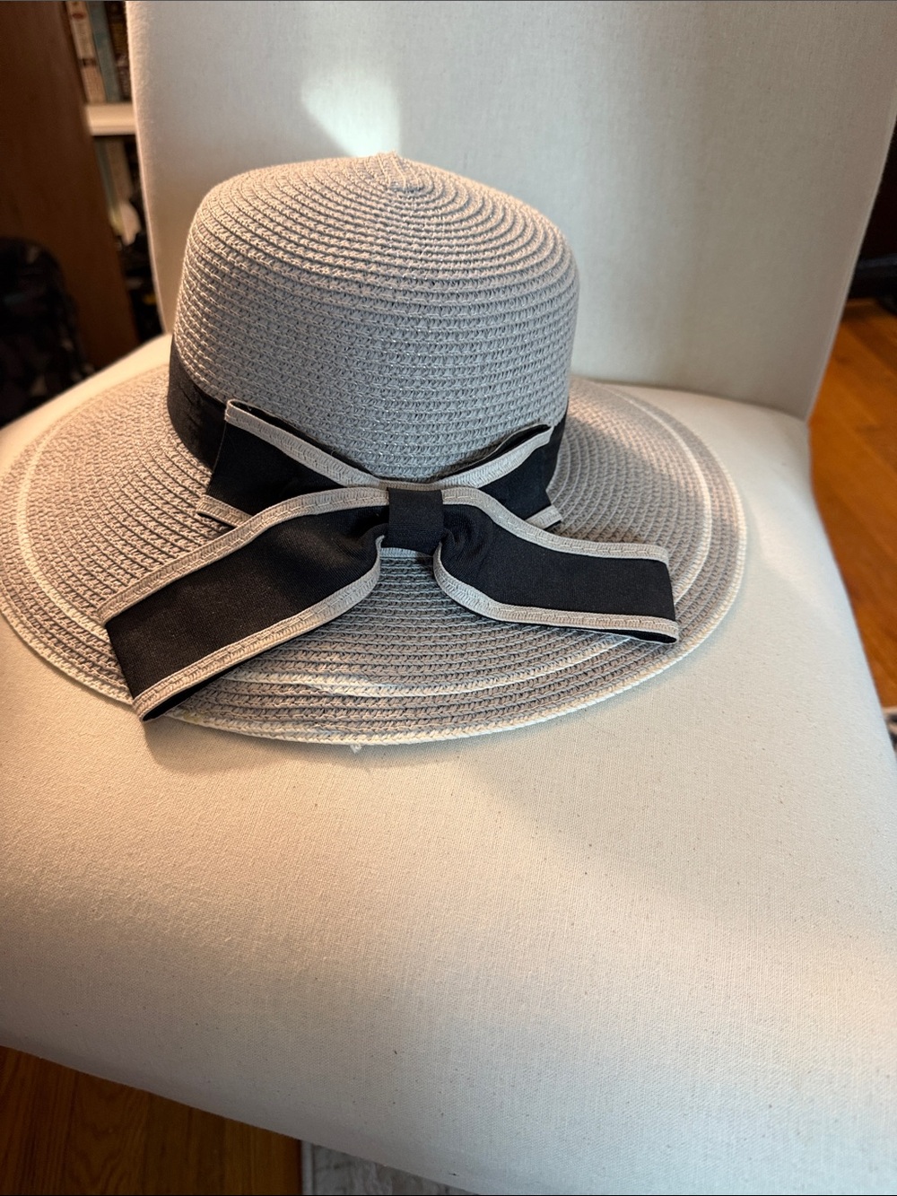 Women’s Wide Brim Sun Hat with Black Bow Trim
